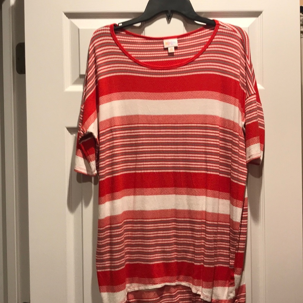 Lularoe red, white gray strip Irma